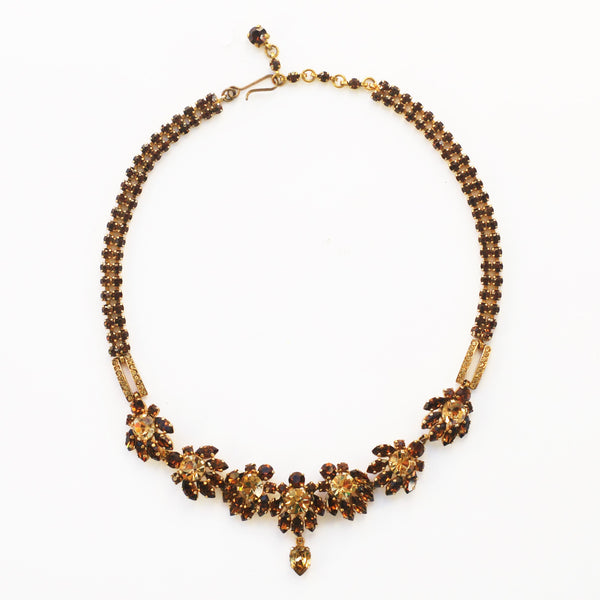 1950s Vintage Rhinestone Necklace, Brown