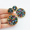 1980s vintage multicolour stones on black round drop earrings