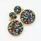 1980s vintage multicolour stones on black round drop earrings