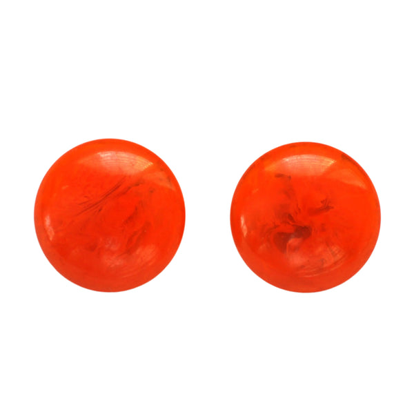 orange bakelite round button earrings french 1950s