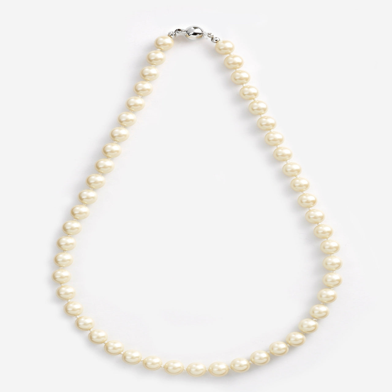 Pearl single strand necklace Rhodium clasp