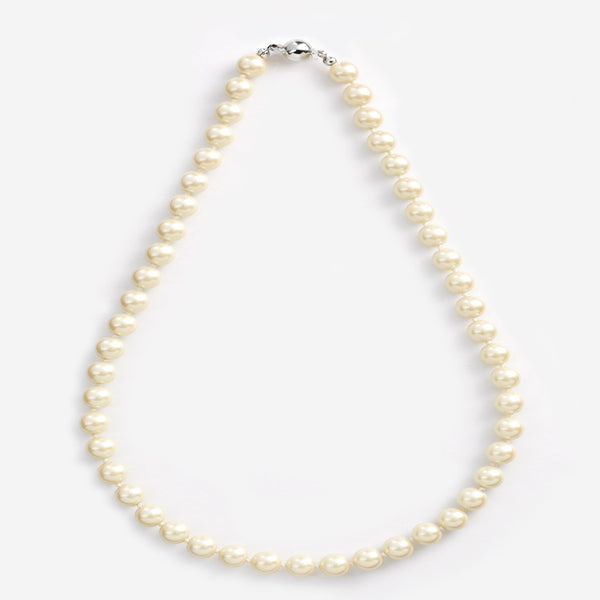 Pearl single strand necklace Rhodium clasp