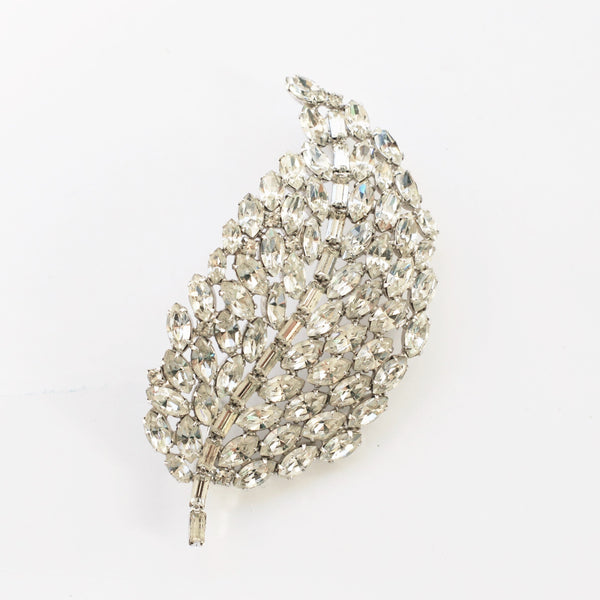 1950s Vintage Diamante Leaf Brooch