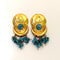 Gold plated turquoise huge 1980s clip on earrings