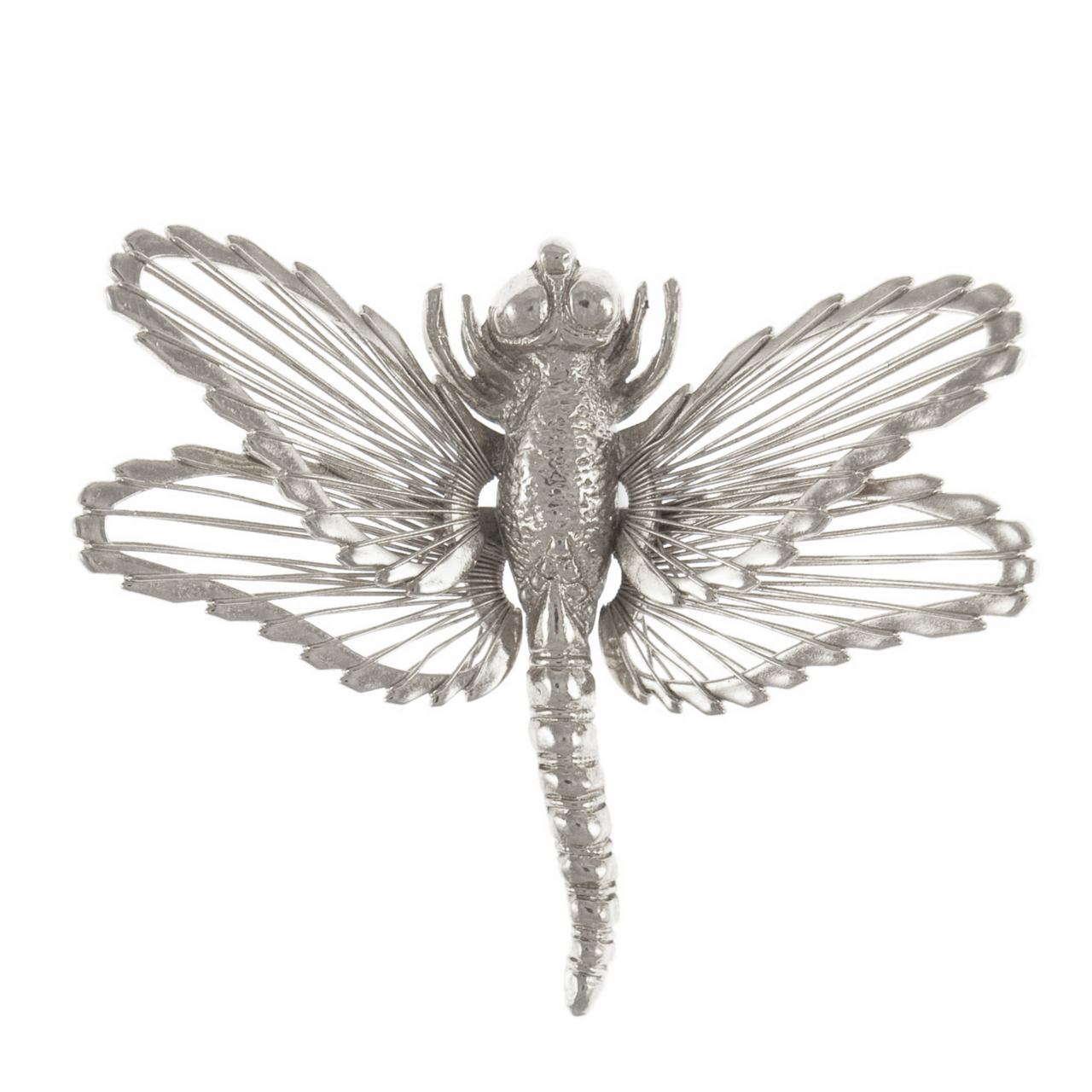 Vintage dragonfly brooch by Monet with open work wings rhodium plated