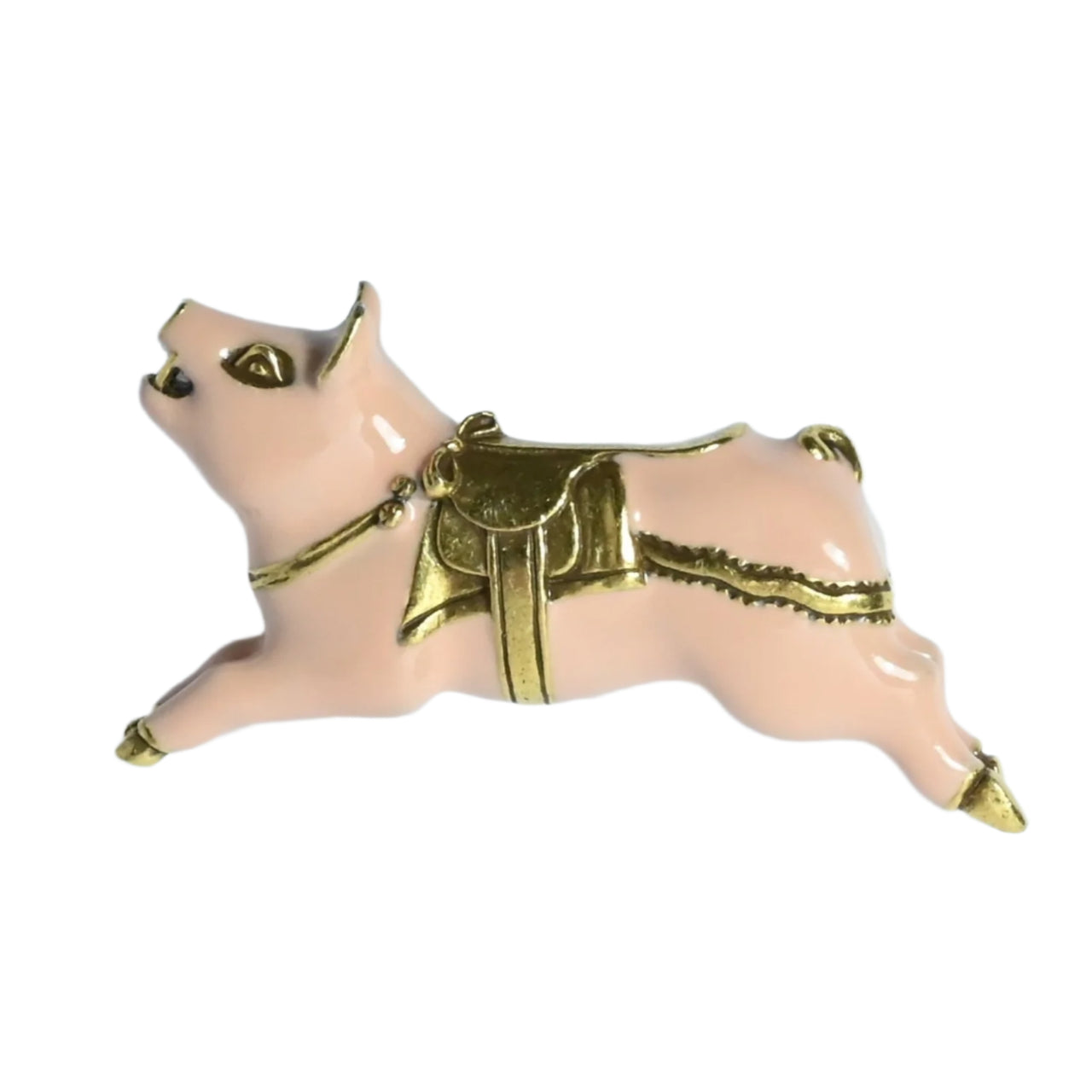 Gorgeous Museum replica pale pink enamel pig brooch in matt gold plate