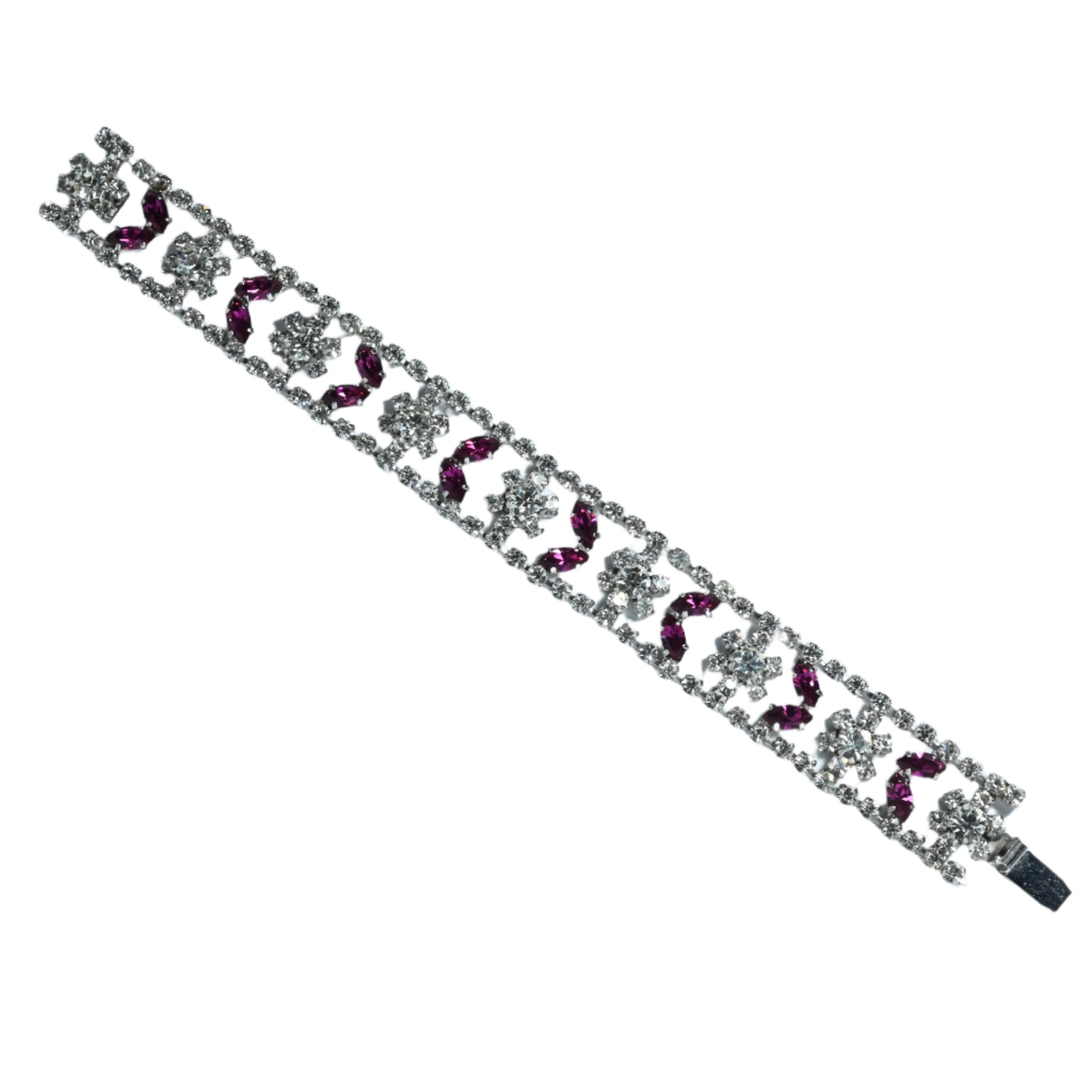 Sparkly vintage rhinestone bracelet in pink and clear stones from the 1950s