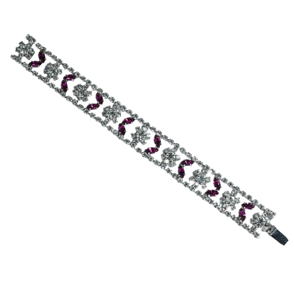 Sparkly vintage rhinestone bracelet in pink and clear stones from the 1950s