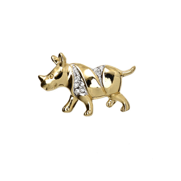 Gold plated crystals across the body of the Rhino clutch pin