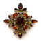 autumnal vintage brooch with brown, orange and olive green rhinestones on antique gold-plated metal