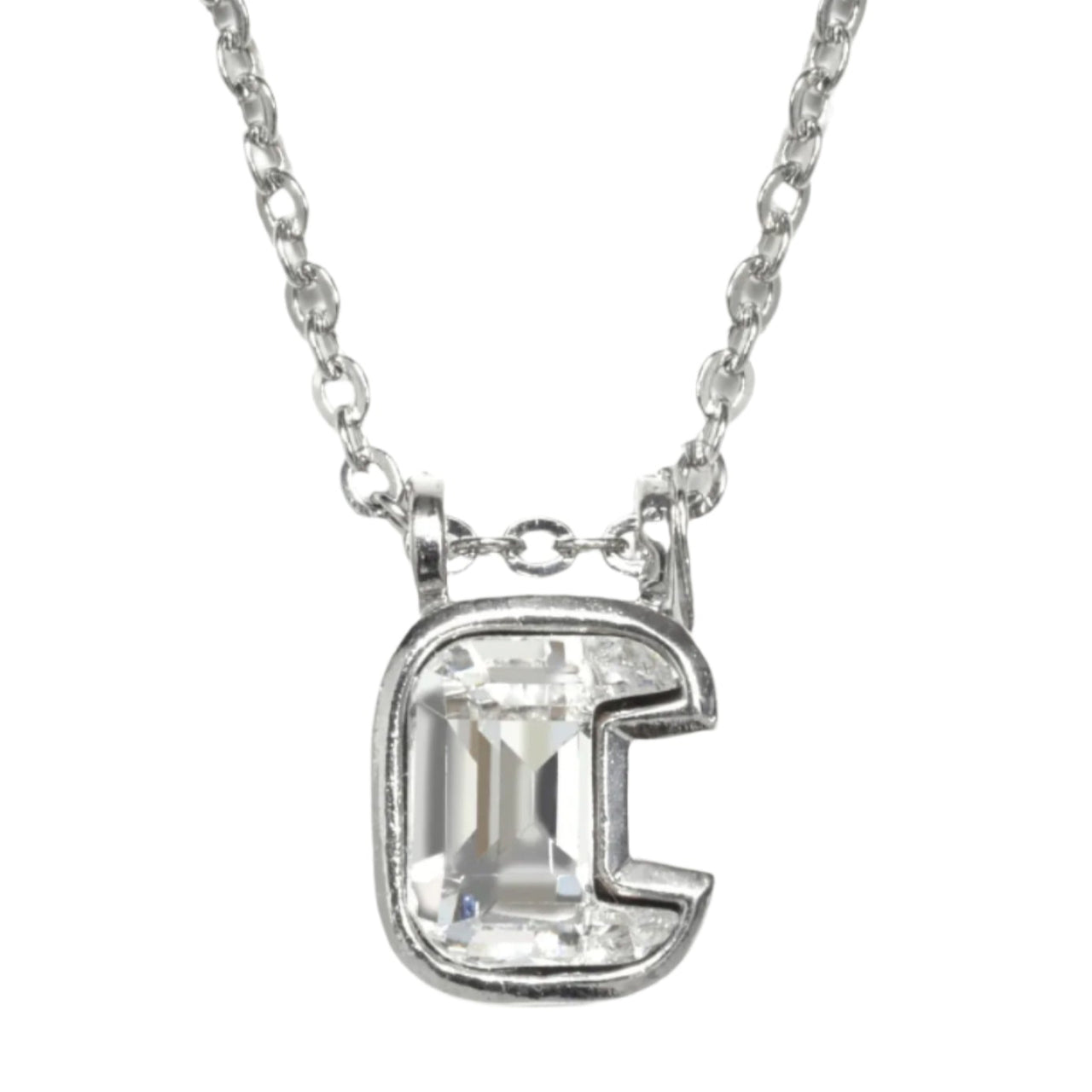 Rhodium plated initial C pendant featuring Swarovski crystal