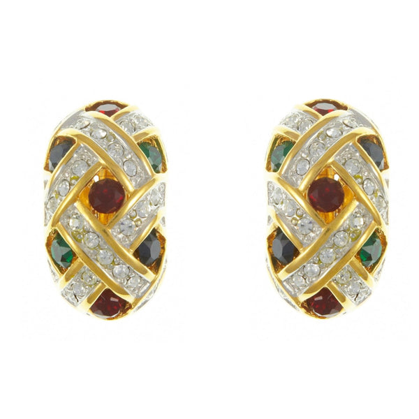 Red green and blue clip on half hoop vintage earrings
