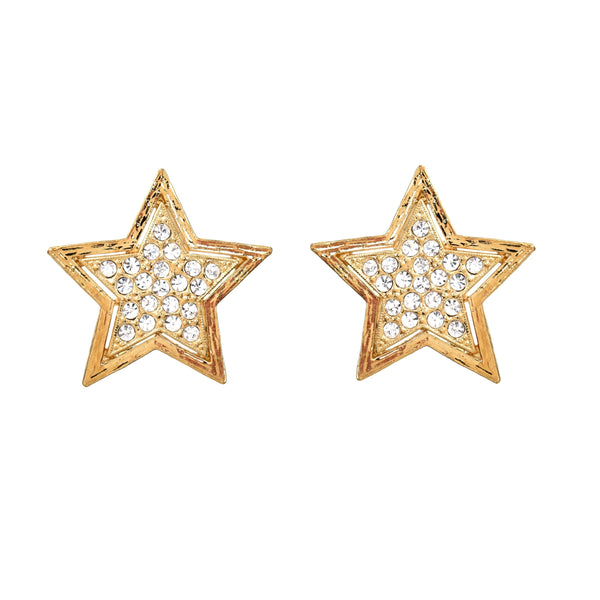 Gold plated vintage star crystal studded clip on earrings
