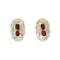 A pair of Attwood UK red clip-on earrings with central oval faceted rhinestones and clear Swarovski crystals, rhodium plated.