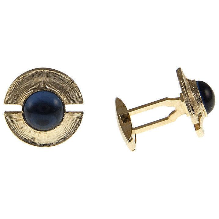 Gold Plate and Blue Glass Cufflinks