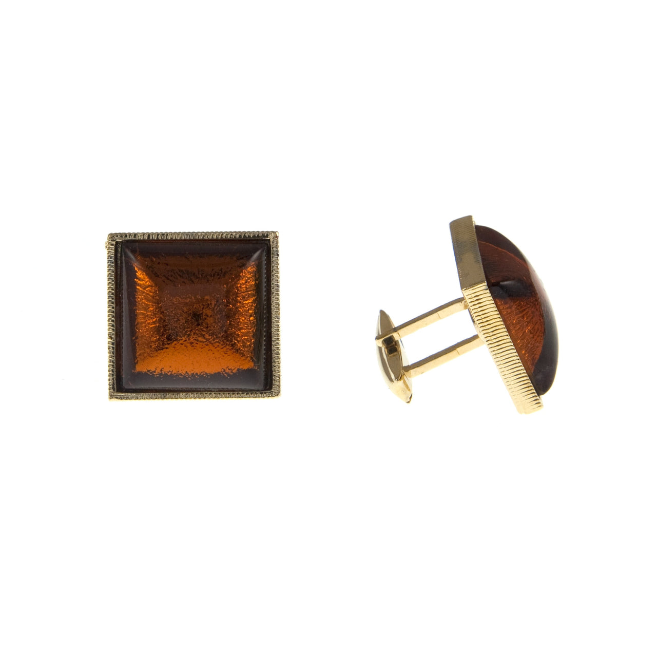 Vintage Burnt Orange Glass Cufflinks, 1960s