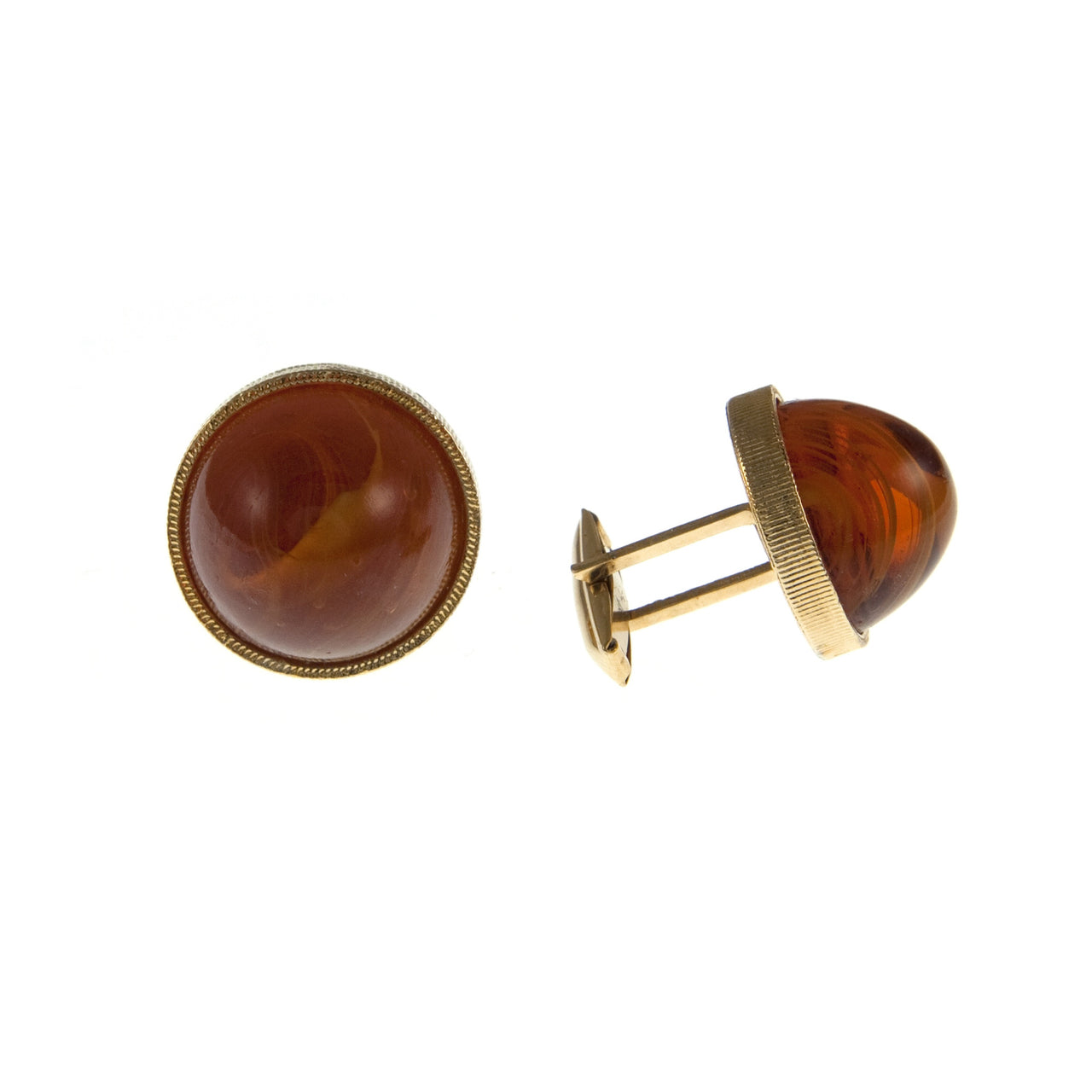 marbled brown, domed glass vintage cufflinks 