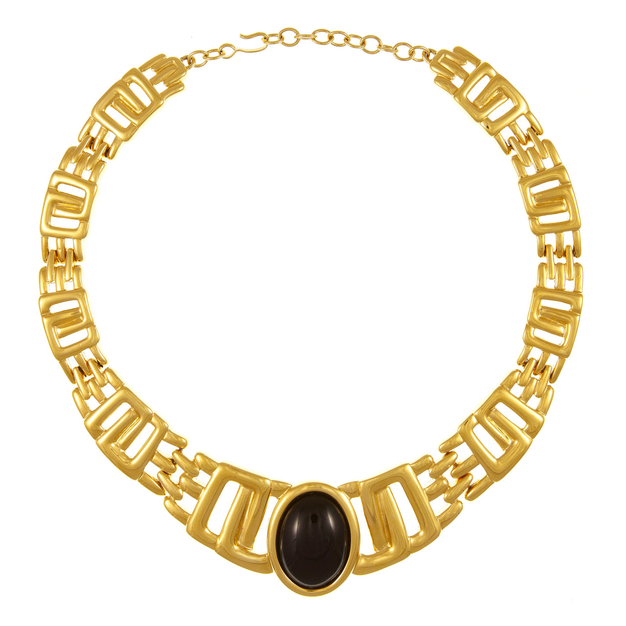 1980s Vintage Monet Chunky Statement Necklace, Gold Plate, Black