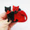 Lea Stein Twin Cat Brooch,  Red, Black