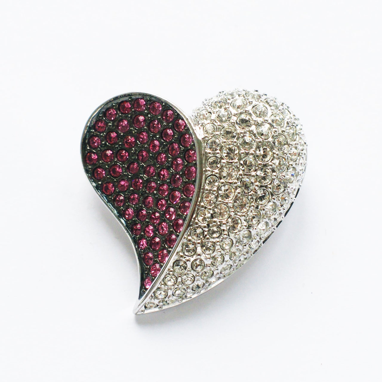 1980s Crystal Two-tone Heart Brooch