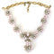 Fantastic mixed media J Crew statement necklace made of a pale pink rubber with matt gold plate hardware and clear super reflective claw set rhinestones