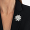 Textured floral brooch, silver plated with Swarovski crystal