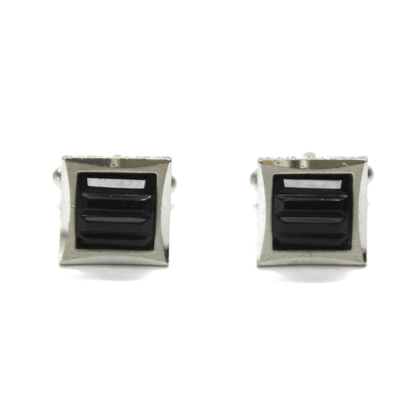 1980s Small Glass Cufflinks, Black