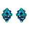 teal and blue vintage rhinestone clip on earrings on white background