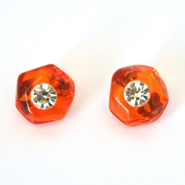 1980s Vintage Orange Resin Clip On Earrings