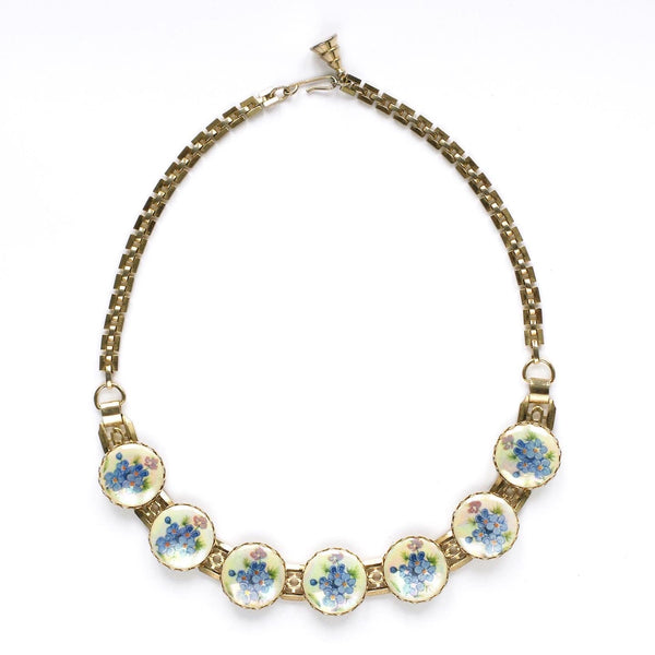 1950s Vintage Floral Necklace, Blue
