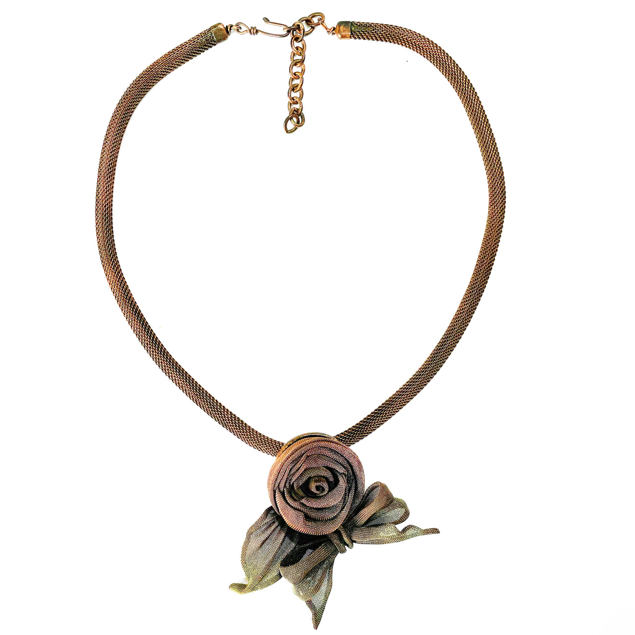 Vintage Rose & Bow Mesh Necklace