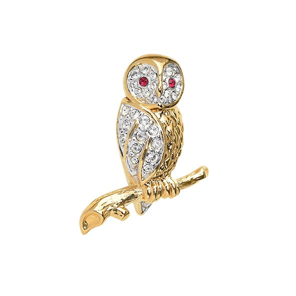 Attwood & Sawyer Swarovski Crystal Perched Owl Brooch