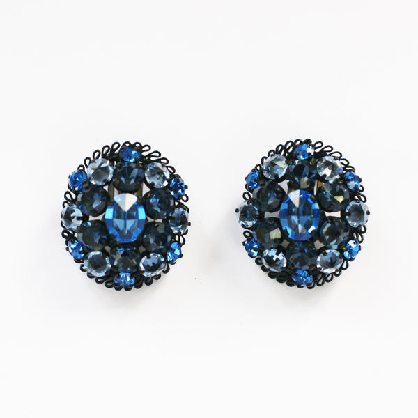 1950s Vintage Austrian Clip-On Earrings, Blue