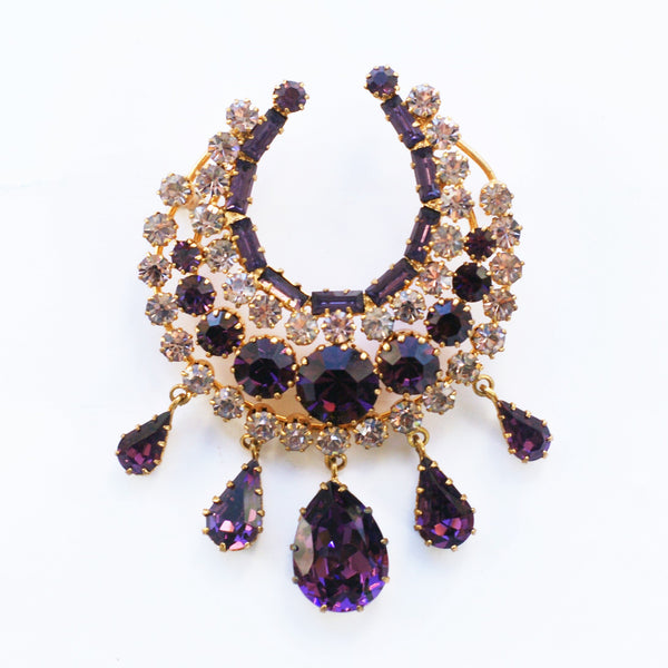 vintage purple rhinestones brooch with teardrops
