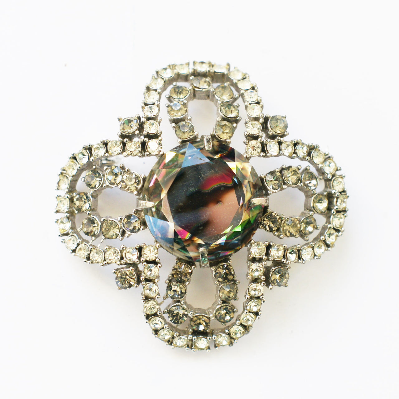 1960s Vintage Rainbow Glass Brooch