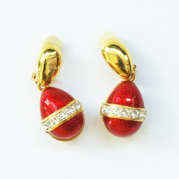 vintage 1980s red enamel and swarovski crystal drop earrings