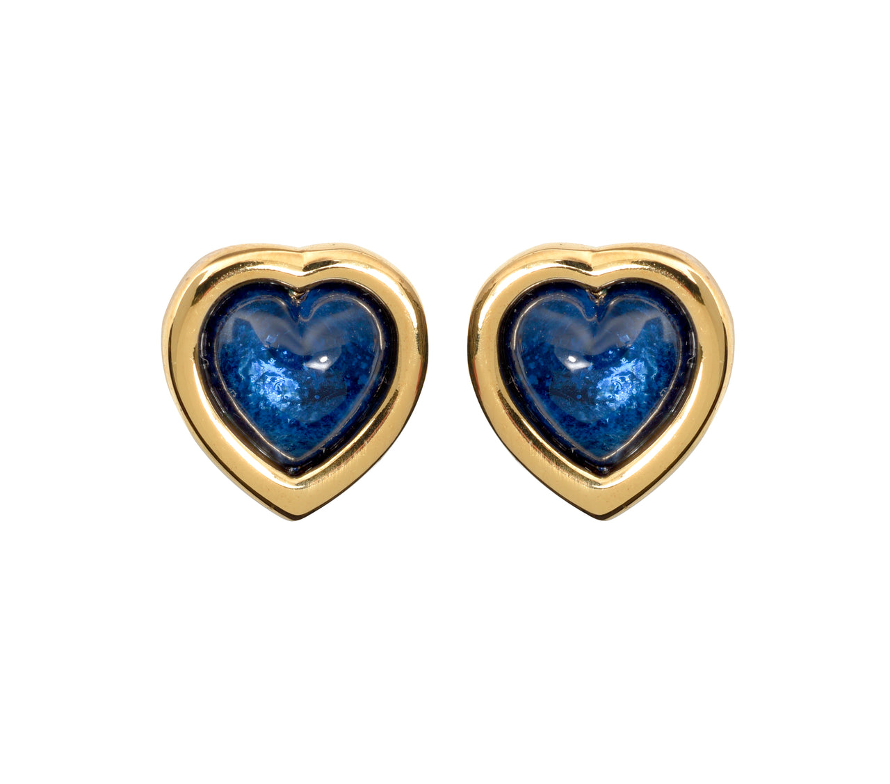 Cabouchon heart shaped blue clip on 1980s earrings