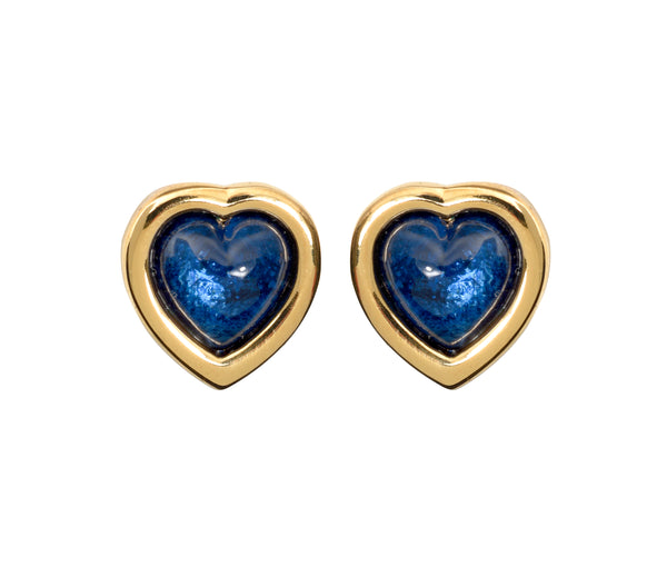 Cabouchon heart shaped blue clip on 1980s earrings
