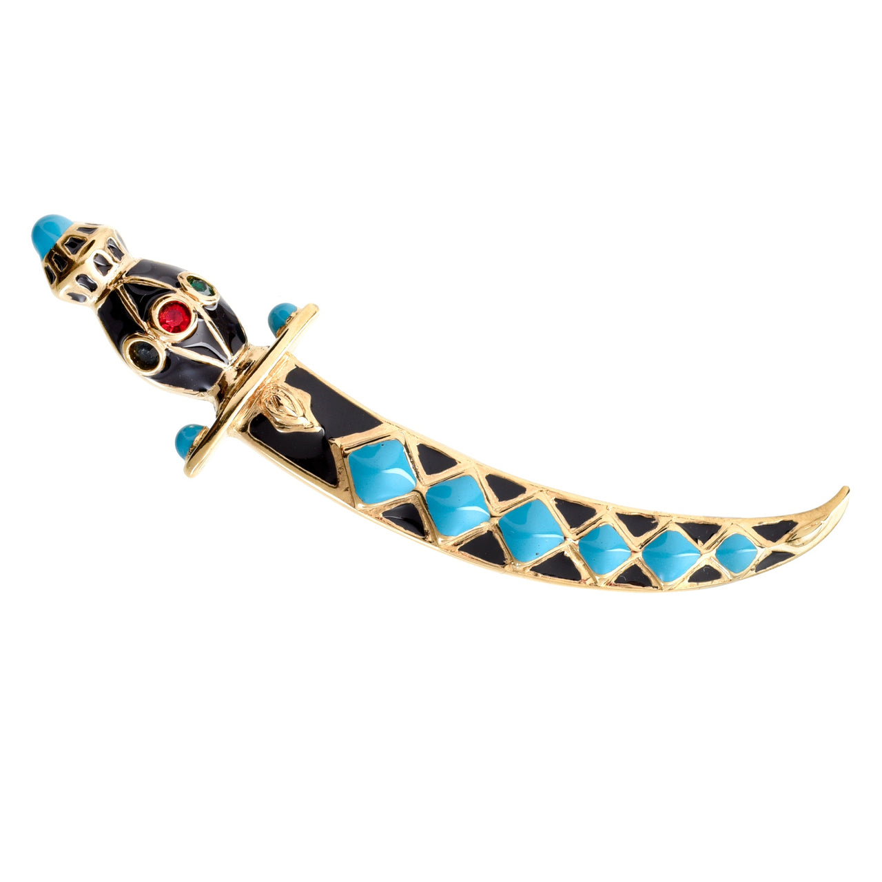 Dagger brooch in black and blue enamel gold plated Attwood & Sawyer Vintage Brooch