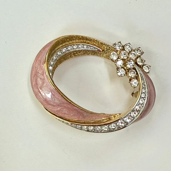 Gold plated pink enamel brooch by Attwood & Swyer