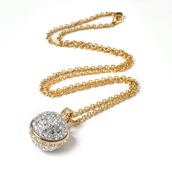 Gold plated disco ball pendant on long gold  plated chain 