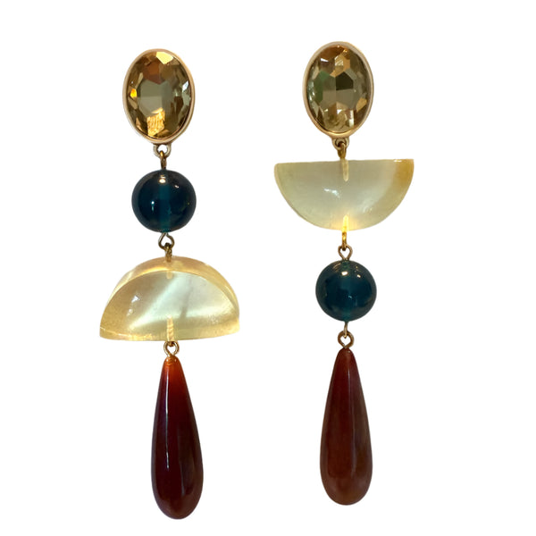 pair of pierced earrings with coloured resin on white background