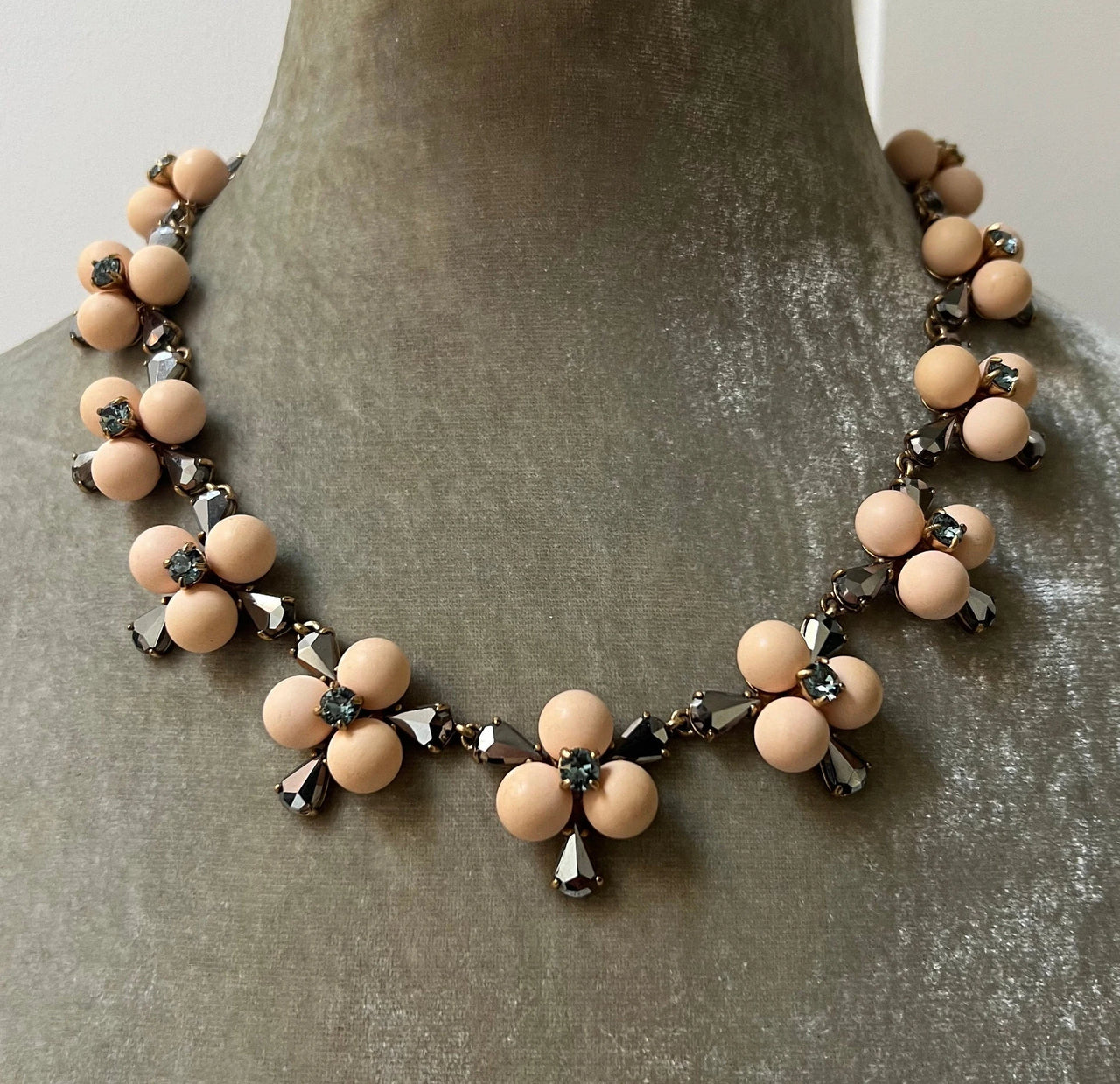 peach and grey necklace with grey and blue stones by J Crew