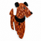 A decorative dog-shaped brooch made from patterned reddish-brown material with black ears, nose, and collar detail, shown against a plain light background.