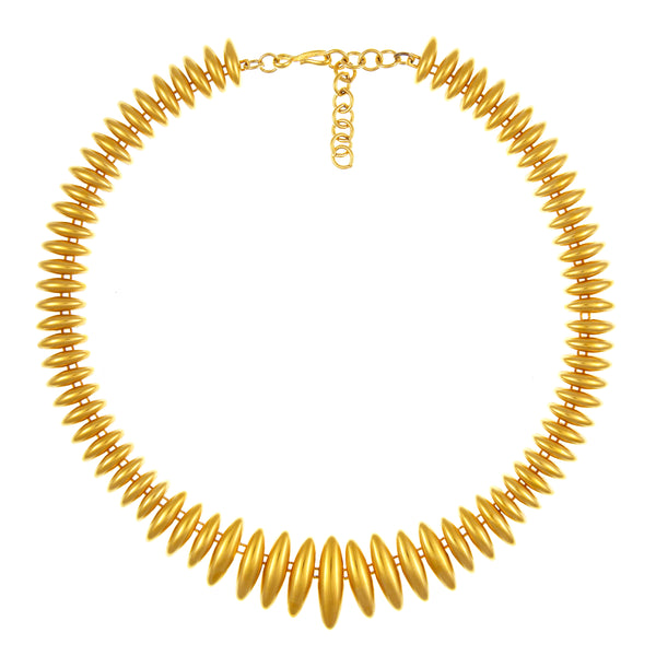 Matt gold plated necklace by Monet from the 1980s sits flat with an extension chain 