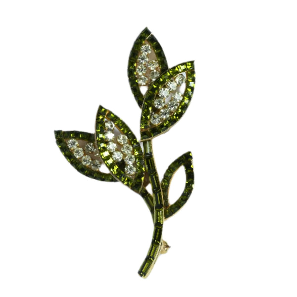 Olive green Vintage floral Brooch on gold plate from the 1950s made in Austria