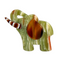 A small elephant-shaped brooch made from marbled resin, featuring green, white, and brown patterns with a polished amber-brown central inlay, shown on a plain light background. Lea Stein vintage