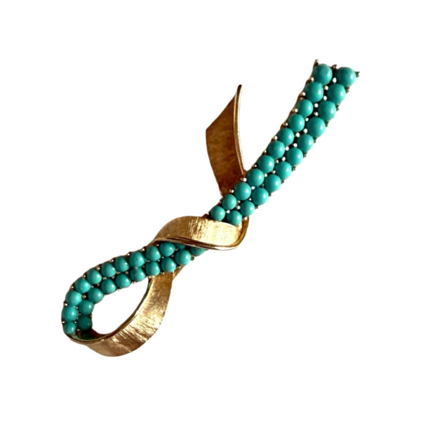 Trifari  Vintage ribbon brooch in turquoise