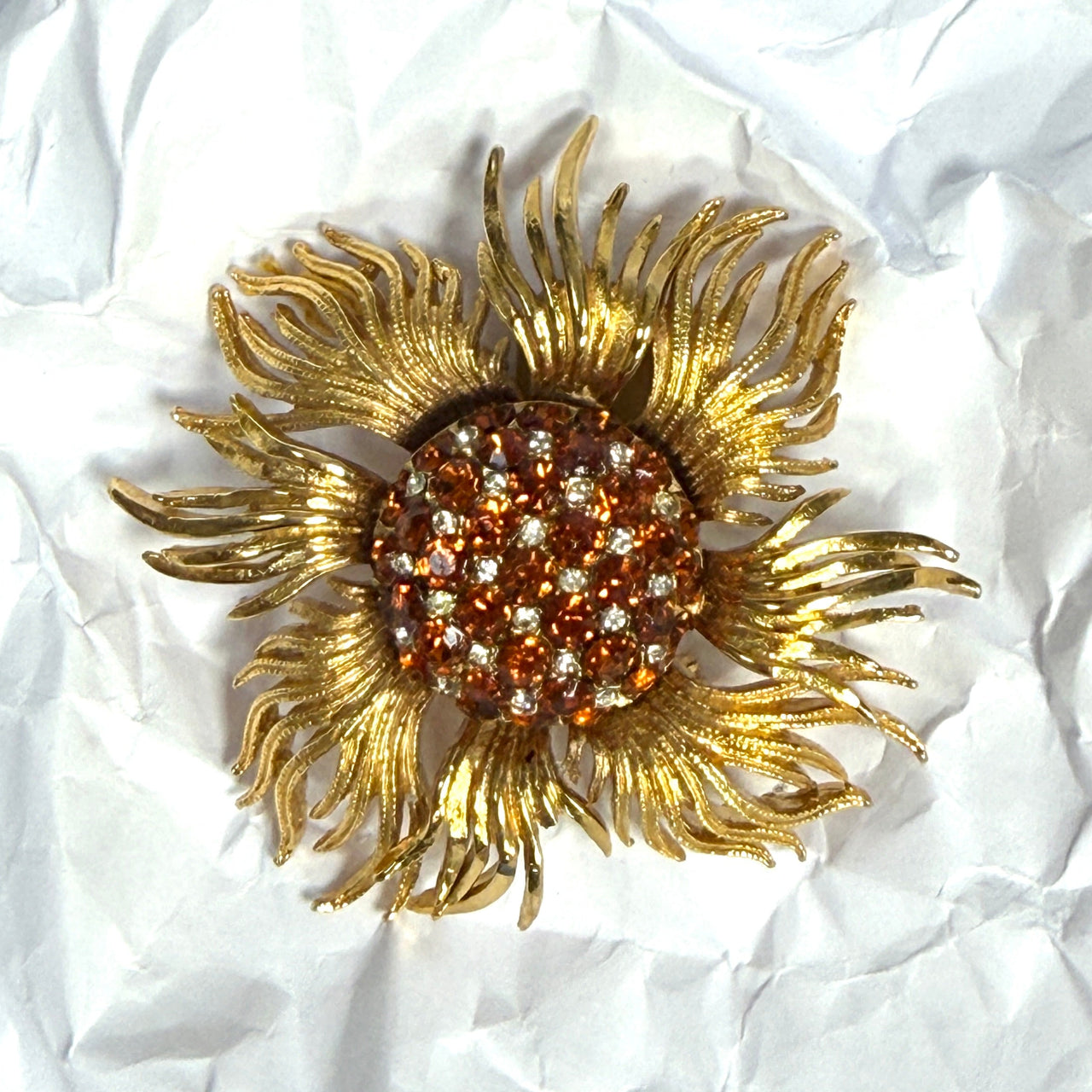 Corocraft brooch brown stones gold plated mad men style