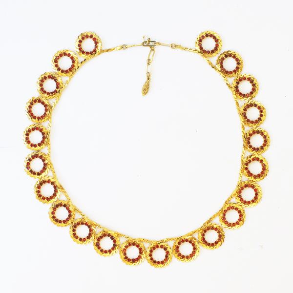 Vintage Gold-Plate and Red Rhinestone Necklace